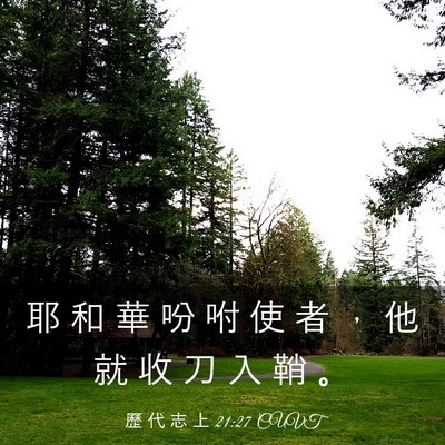 Picture 03 - 歷 代 志 上 21:27 CUVT - 耶 和 華 吩 咐 使 者 ， 他 就 收 刀 - Bible Verse Picture