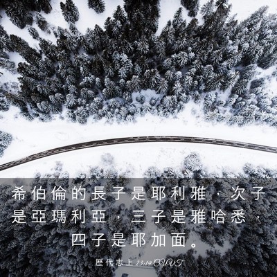 Picture 03 - 歷 代 志 上 23:19 CUVT - 希 伯 倫 的 長 子 是 耶 利 雅 ， 次 - Bible Verse Picture