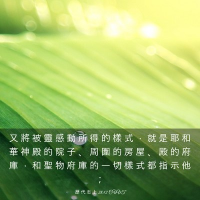 Picture 03 - 歷 代 志 上 28:12 CUVT - 又 將 被 靈 感 動 所 得 的 樣 式 ， - Bible Verse Picture