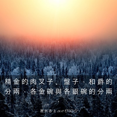 Picture 03 - 歷 代 志 上 28:17 CUVT - 精 金 的 肉 叉 子 、 盤 子 ， 和 爵 - Bible Verse Picture