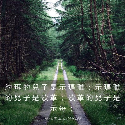 Picture 03 - 歷 代 志 上 5:4 CUVT - 約 珥 的 兒 子 是 示 瑪 雅 ； 示 瑪 - Bible Verse Picture