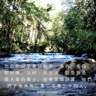 Picture 03 - 歷 代 志 上 7:7 CUVT - 比 拉 的 兒 子 是 以 斯 本 、 烏 西 - Bible Verse Picture