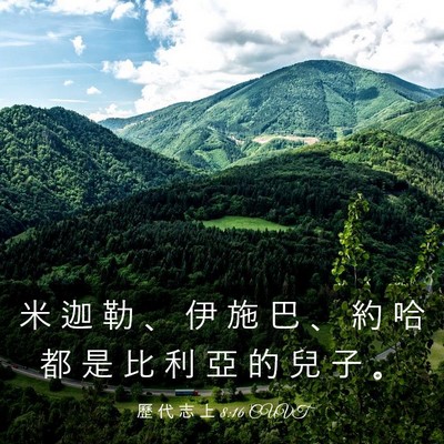 Picture 03 - 歷 代 志 上 8:16 CUVT - 米 迦 勒 、 伊 施 巴 、 約 哈 都 是 - Bible Verse Picture