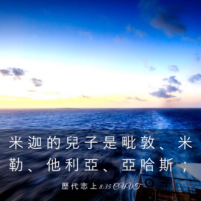 Picture 03 - 歷 代 志 上 8:35 CUVT - 米 迦 的 兒 子 是 毗 敦 、 米 勒 、 - Bible Verse Picture