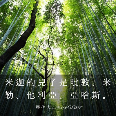 Picture 03 - 歷 代 志 上 9:41 CUVT - 米 迦 的 兒 子 是 毗 敦 、 米 勒 、 - Bible Verse Picture