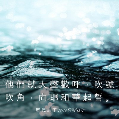 Picture 03 - 歷 代 志 下 15:14 CUVT - 他 們 就 大 聲 歡 呼 ， 吹 號 吹 角 - Bible Verse Picture