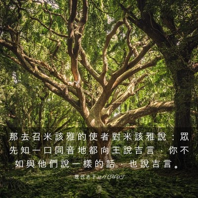 Picture 03 - 歷 代 志 下 18:12 CUVT - 那 去 召 米 該 雅 的 使 者 對 米 該 - Bible Verse Picture