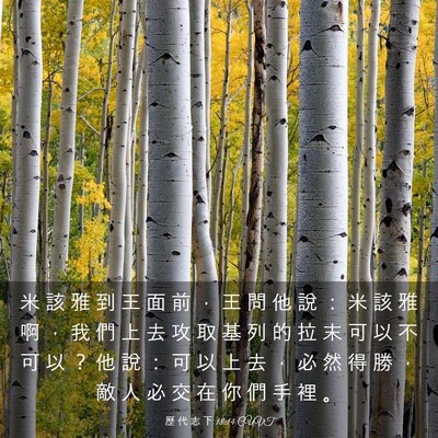Picture 03 - 歷 代 志 下 18:14 CUVT - 米 該 雅 到 王 面 前 ， 王 問 他 說 - Bible Verse Picture