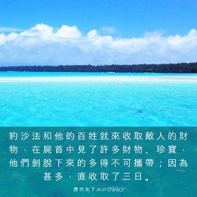 Picture 03 - 歷 代 志 下 20:25 CUVT - 約 沙 法 和 他 的 百 姓 就 來 收 取 - Bible Verse Picture