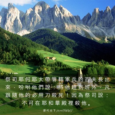 Picture 03 - 歷 代 志 下 23:14 CUVT - 祭 司 耶 何 耶 大 帶 管 轄 軍 兵 的 - Bible Verse Picture