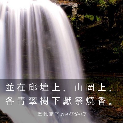Picture 03 - 歷 代 志 下 28:4 CUVT - 並 在 邱 壇 上 、 山 岡 上 、 各 青 - Bible Verse Picture