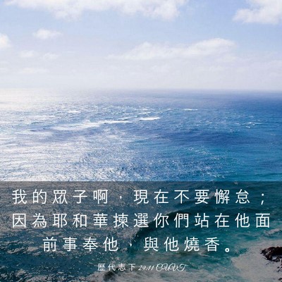 Picture 03 - 歷 代 志 下 29:11 CUVT - 我 的 眾 子 啊 ， 現 在 不 要 懈 怠 - Bible Verse Picture