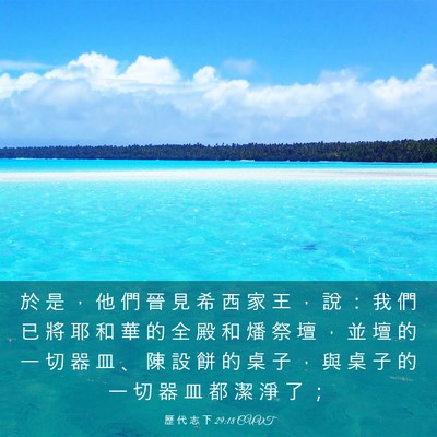 Picture 03 - 歷 代 志 下 29:18 CUVT - 於 是 ， 他 們 晉 見 希 西 家 王 ， - Bible Verse Picture