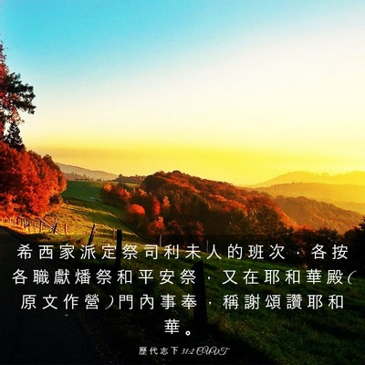 Picture 03 - 歷 代 志 下 31:2 CUVT - 希 西 家 派 定 祭 司 利 未 人 的 班 - Bible Verse Picture