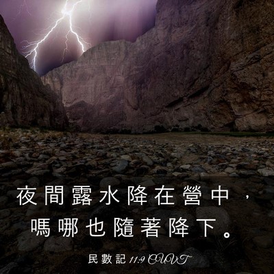 Picture 03 - 民 數 記 11:9 CUVT - 夜 間 露 水 降 在 營 中 ， 嗎 哪 也 - Bible Verse Picture