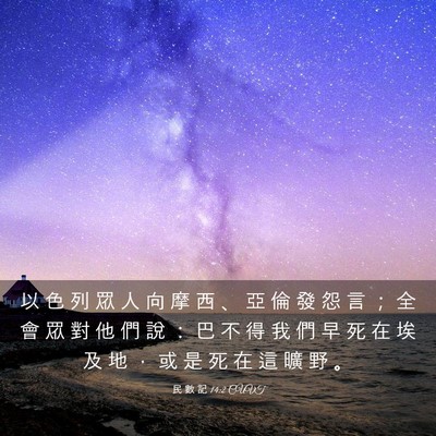Picture 03 - 民 數 記 14:2 CUVT - 以 色 列 眾 人 向 摩 西 、 亞 倫 發 - Bible Verse Picture