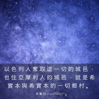 Picture 03 - 民 數 記 21:25 CUVT - 以 色 列 人 奪 取 這 一 切 的 城 邑 - Bible Verse Picture