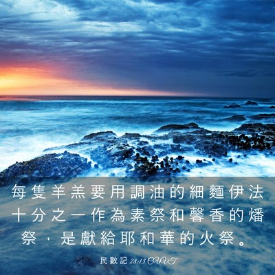 Picture 03 - 民 數 記 28:13 CUVT - 每 隻 羊 羔 要 用 調 油 的 細 麵 伊 - Bible Verse Picture