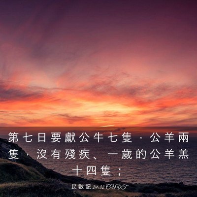 Picture 03 - 民 數 記 29:32 CUVT - 第 七 日 要 獻 公 牛 七 隻 ， 公 羊 - Bible Verse Picture