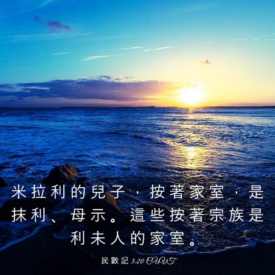Picture 03 - 民 數 記 3:20 CUVT - 米 拉 利 的 兒 子 ， 按 著 家 室 ， - Bible Verse Picture