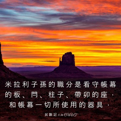 Picture 03 - 民 數 記 3:36 CUVT - 米 拉 利 子 孫 的 職 分 是 看 守 帳 - Bible Verse Picture
