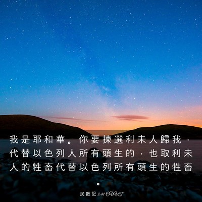 Picture 03 - 民 數 記 3:41 CUVT - 我 是 耶 和 華 。 你 要 揀 選 利 未 - Bible Verse Picture