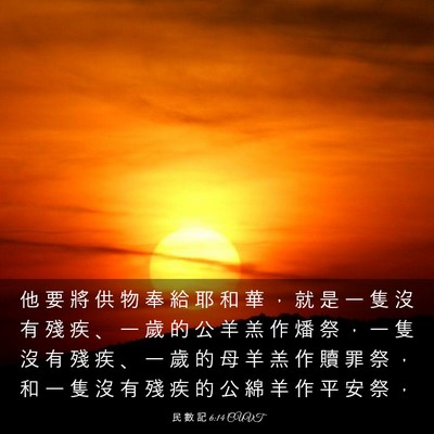 Picture 03 - 民 數 記 6:14 CUVT - 他 要 將 供 物 奉 給 耶 和 華 ， 就 - Bible Verse Picture