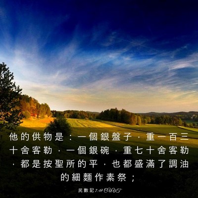 Picture 03 - 民 數 記 7:49 CUVT - 他 的 供 物 是 ： 一 個 銀 盤 子 ， - Bible Verse Picture