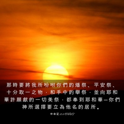 Picture 03 - 申 命 記 12:11 CUVT - 那 時 要 將 我 所 吩 咐 你 們 的 燔 - Bible Verse Picture