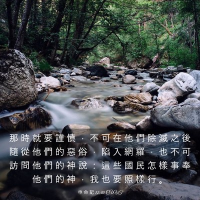 Picture 03 - 申 命 記 12:30 CUVT - 那 時 就 要 謹 慎 ， 不 可 在 他 們 - Bible Verse Picture