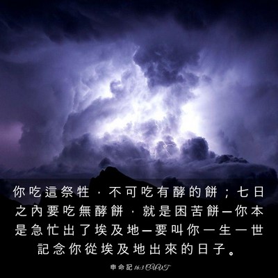 Picture 03 - 申 命 記 16:3 CUVT - 你 吃 這 祭 牲 ， 不 可 吃 有 酵 的 - Bible Verse Picture