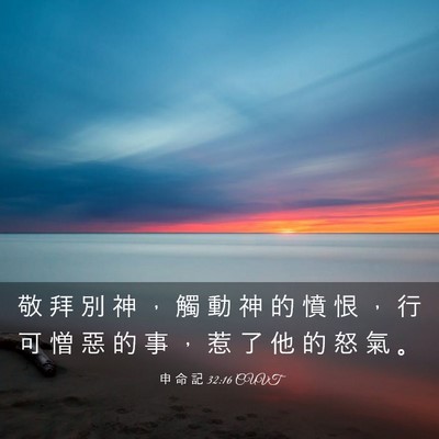 Picture 03 - 申 命 記 32:16 CUVT - 敬 拜 別 神 ， 觸 動 神 的 憤 恨 ， - Bible Verse Picture