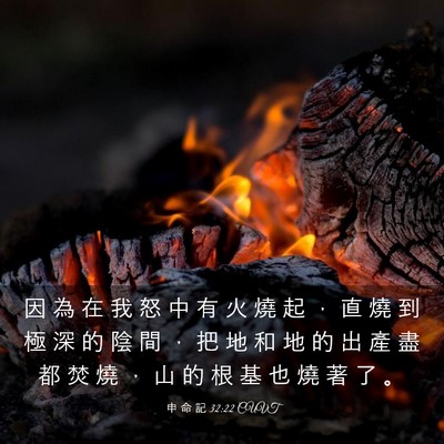 Picture 03 - 申 命 記 32:22 CUVT - 因 為 在 我 怒 中 有 火 燒 起 ， 直 - Bible Verse Picture