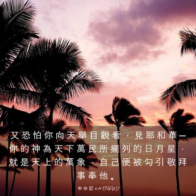 Picture 03 - 申 命 記 4:19 CUVT - 又 恐 怕 你 向 天 舉 目 觀 看 ， 見 - Bible Verse Picture