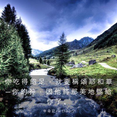Picture 03 - 申 命 記 8:10 CUVT - 你 吃 得 飽 足 ， 就 要 稱 頌 耶 和 - Bible Verse Picture
