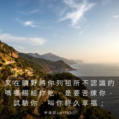 Picture 03 - 申 命 記 8:16 CUVT - 又 在 曠 野 將 你 列 祖 所 不 認 識 - Bible Verse Picture
