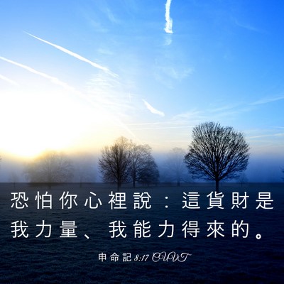 Picture 03 - 申 命 記 8:17 CUVT - 恐 怕 你 心 裡 說 ： 這 貨 財 是 我 - Bible Verse Picture