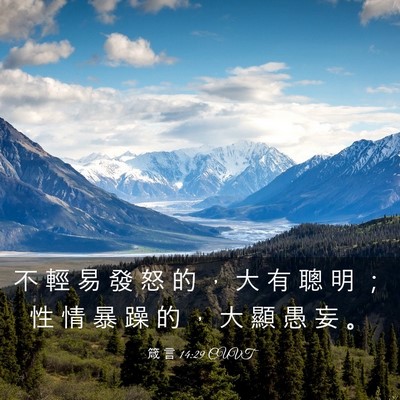 Picture 03 - 箴 言 14:29 CUVT - 不 輕 易 發 怒 的 ， 大 有 聰 明 ； - Bible Verse Picture