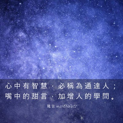 Picture 03 - 箴 言 16:21 CUVT - 心 中 有 智 慧 ， 必 稱 為 通 達 人 - Bible Verse Picture