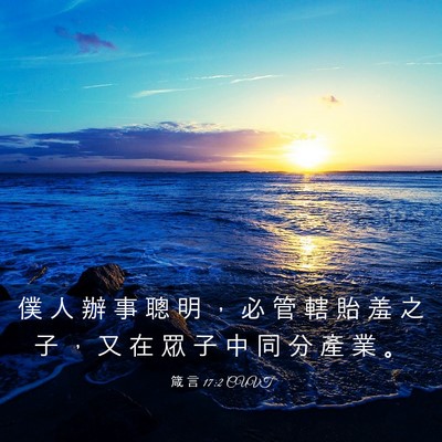 Picture 03 - 箴 言 17:2 CUVT - 僕 人 辦 事 聰 明 ， 必 管 轄 貽 羞 - Bible Verse Picture