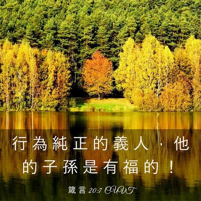 Picture 03 - 箴 言 20:7 CUVT - 行 為 純 正 的 義 人 ， 他 的 子 孫 - Bible Verse Picture