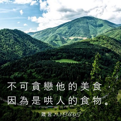 Picture 03 - 箴 言 23:3 CUVT - 不 可 貪 戀 他 的 美 食 ， 因 為 是 - Bible Verse Picture