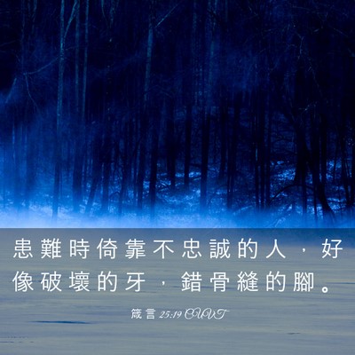 Picture 03 - 箴 言 25:19 CUVT - 患 難 時 倚 靠 不 忠 誠 的 人 ， 好 - Bible Verse Picture