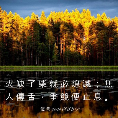 Picture 03 - 箴 言 26:20 CUVT - 火 缺 了 柴 就 必 熄 滅 ； 無 人 傳 - Bible Verse Picture