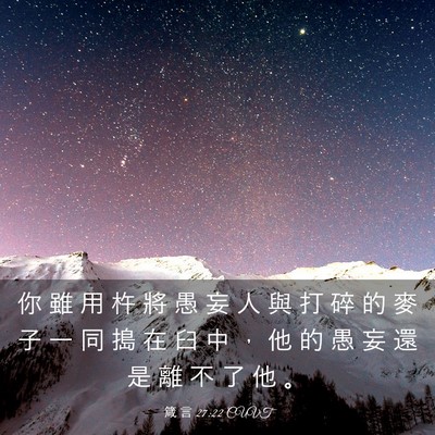 Picture 03 - 箴 言 27:22 CUVT - 你 雖 用 杵 將 愚 妄 人 與 打 碎 的 - Bible Verse Picture