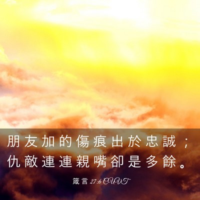 Picture 03 - 箴 言 27:6 CUVT - 朋 友 加 的 傷 痕 出 於 忠 誠 ； 仇 - Bible Verse Picture