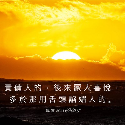 Picture 03 - 箴 言 28:23 CUVT - 責 備 人 的 ， 後 來 蒙 人 喜 悅 ， - Bible Verse Picture