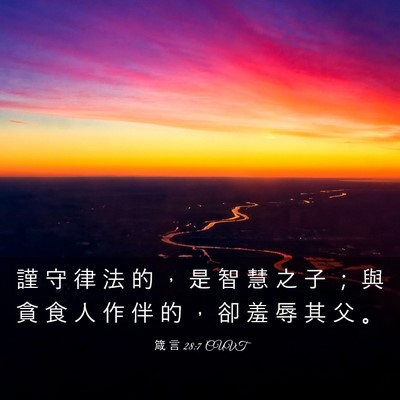 Picture 03 - 箴 言 28:7 CUVT - 謹 守 律 法 的 ， 是 智 慧 之 子 ； - Bible Verse Picture