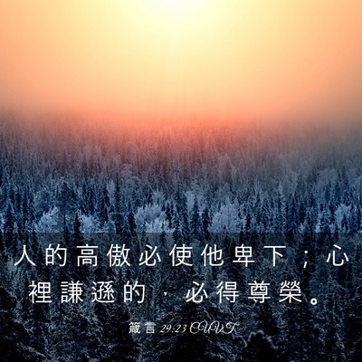 Picture 03 - 箴 言 29:23 CUVT - 人 的 高 傲 必 使 他 卑 下 ； 心 裡 - Bible Verse Picture