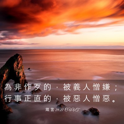 Picture 03 - 箴 言 29:27 CUVT - 為 非 作 歹 的 ， 被 義 人 憎 嫌 ； - Bible Verse Picture